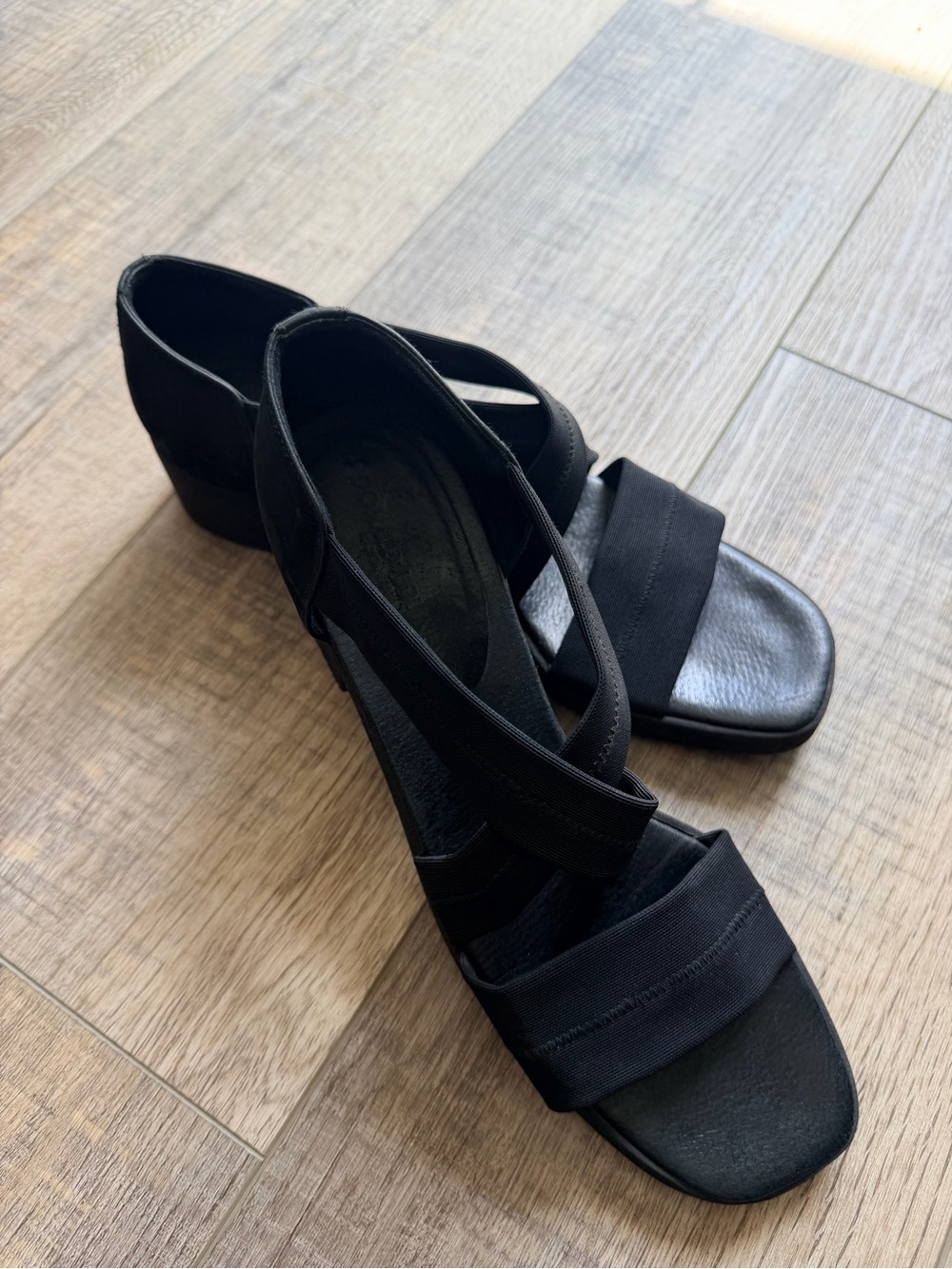 Donald J. Pliner Black Elastic Strap Block Heel Sandals